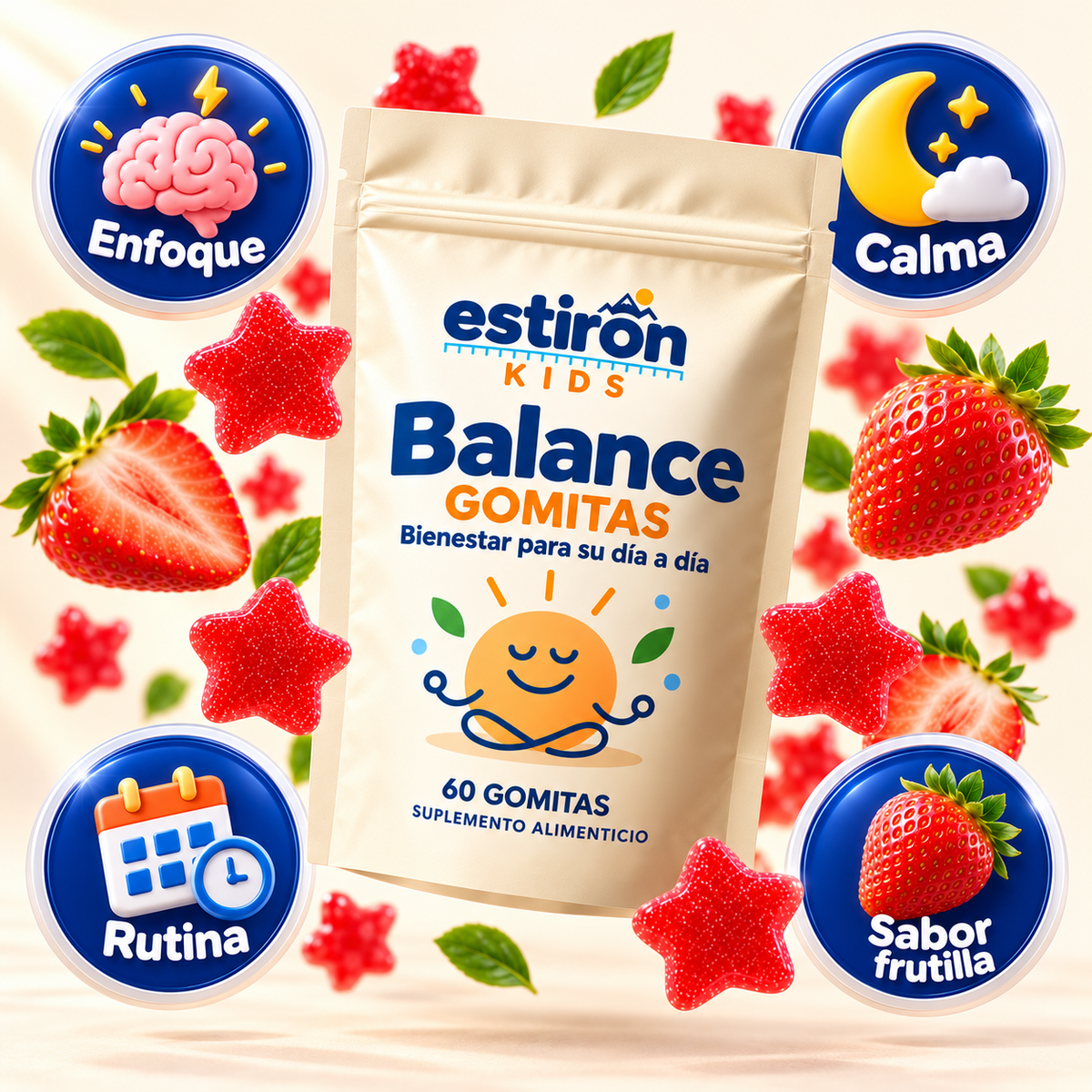 Enfoque, calma, rutina y sabor frutilla
