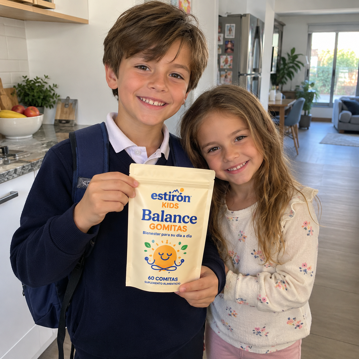 Hermanos con su bolsa Estirón Kids Balance